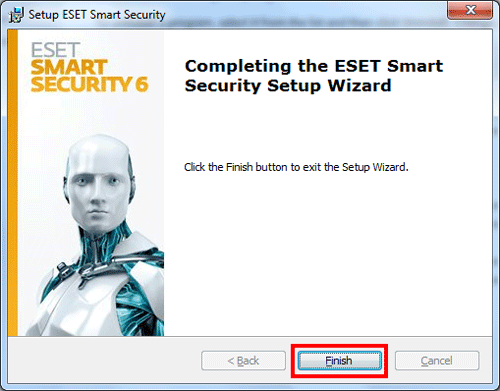 ESET, finish button